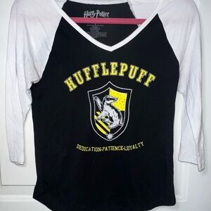 Warner Bros. Hufflepuff Long Sleeve Tee - Black and White